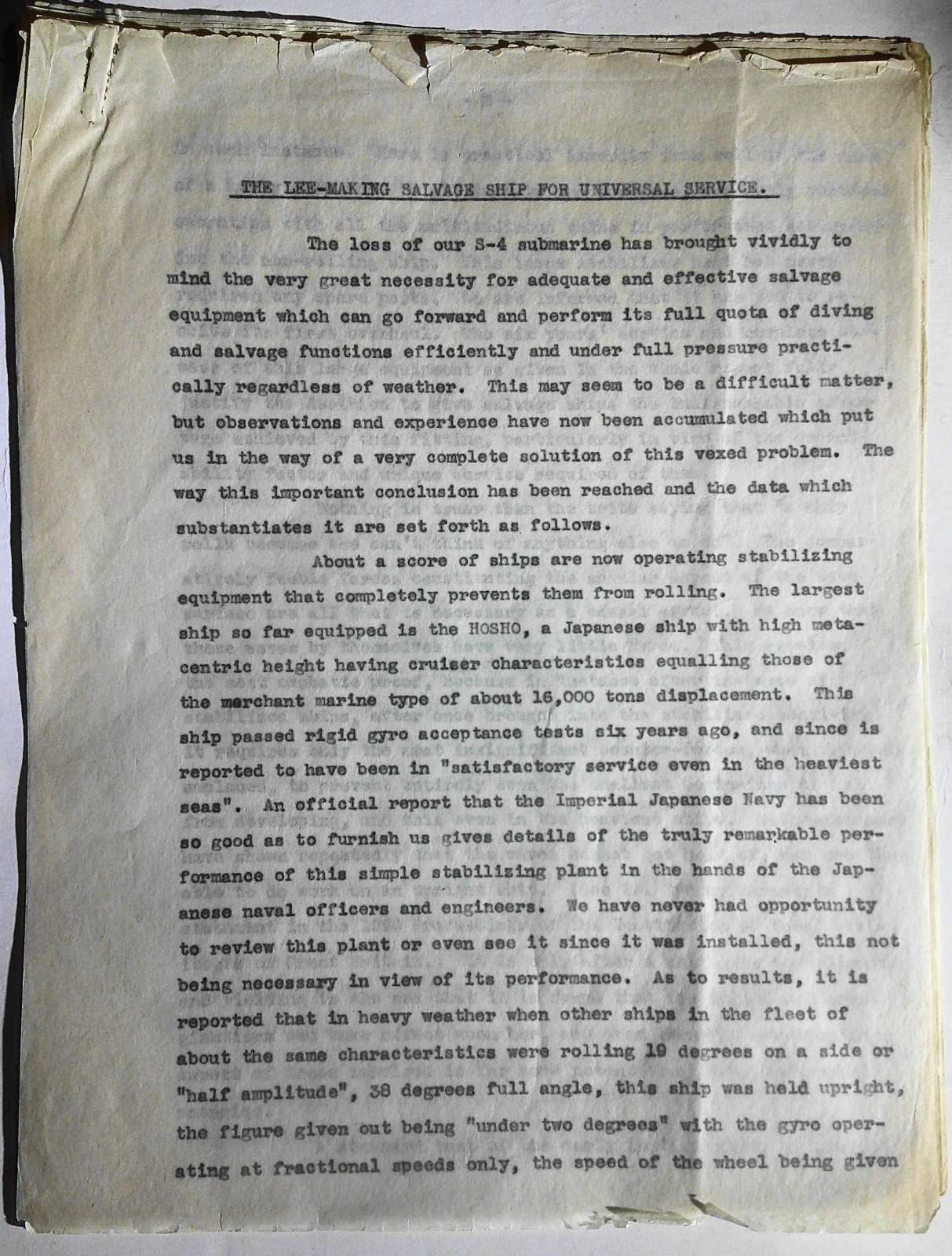 RARE 1928 Elmer Sperry Submarine Salvage Ship Proposal USS S-4 [Naval History]