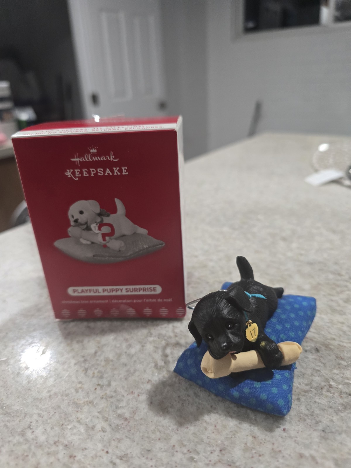 2017 Hallmark Keepsake Playful Puppy Surprise Repaint Black Lab Dog Ornament Box