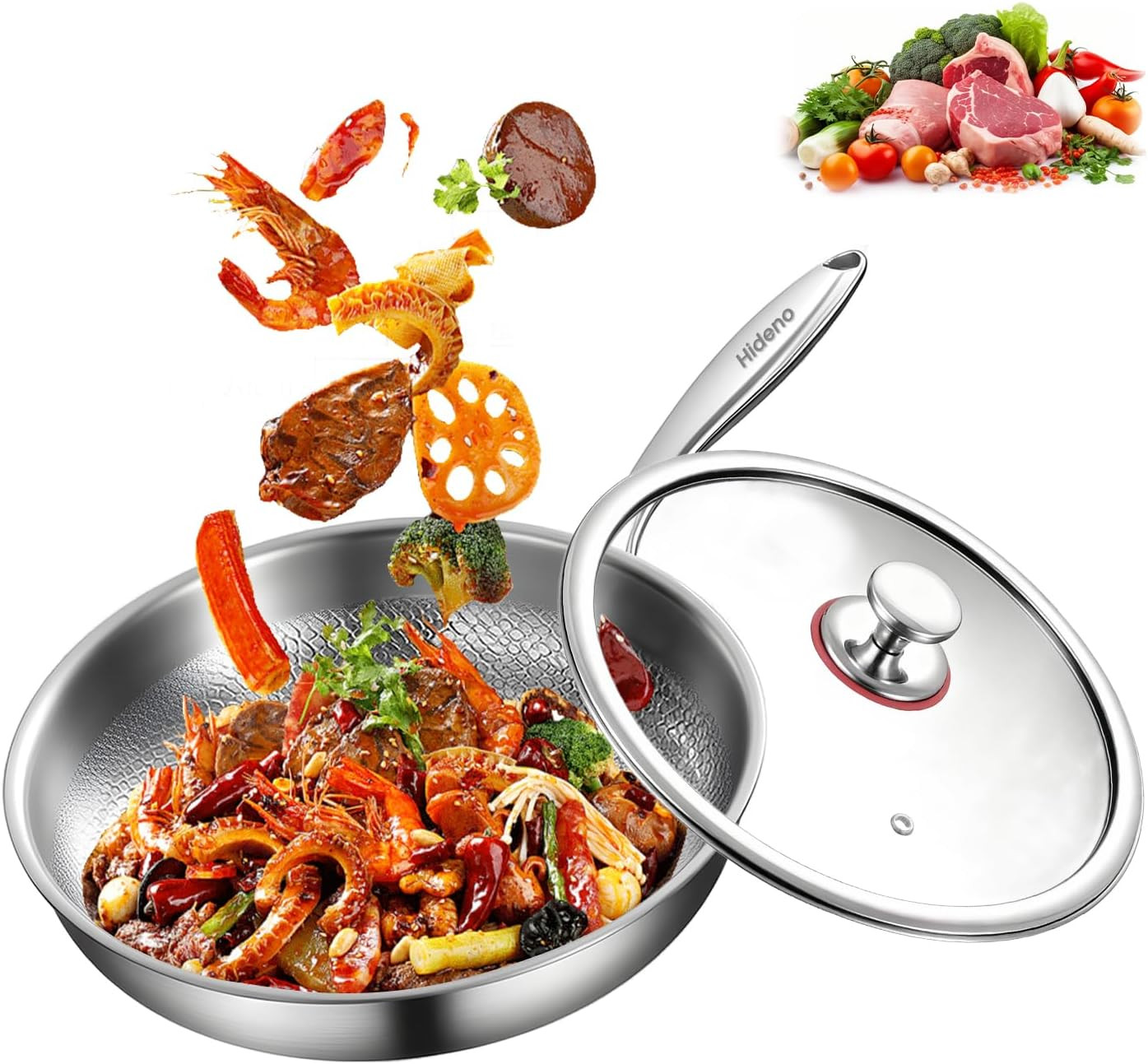 Titanium Pan Frying Pans for Cooking Non Stick with Lid 11.81In Upgraded Non-Tox