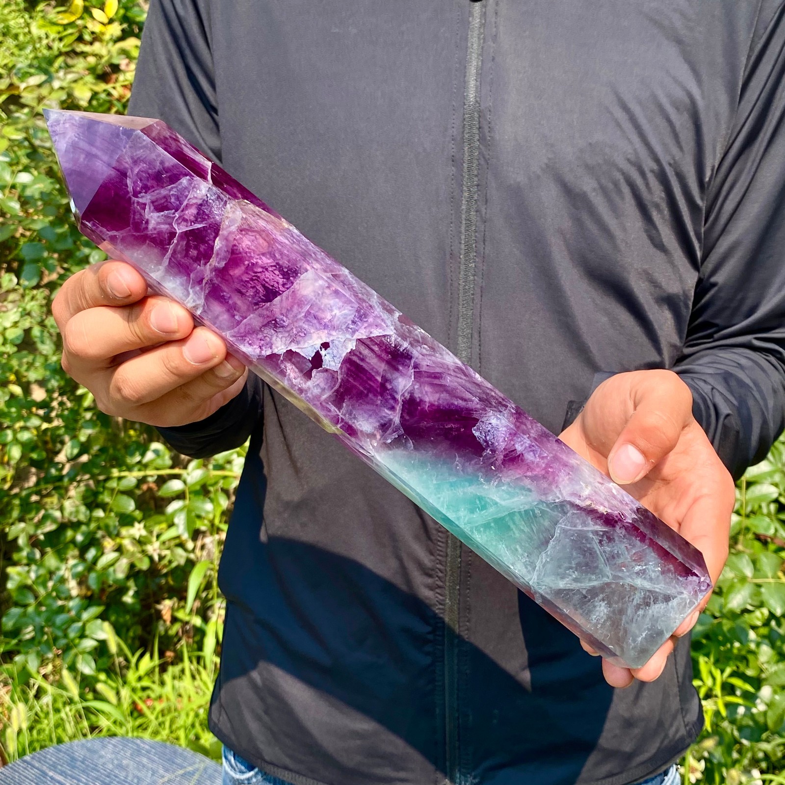 4.6LB  Natural rainbow fluorite obelisk quartz crystal wand point Gem Healing