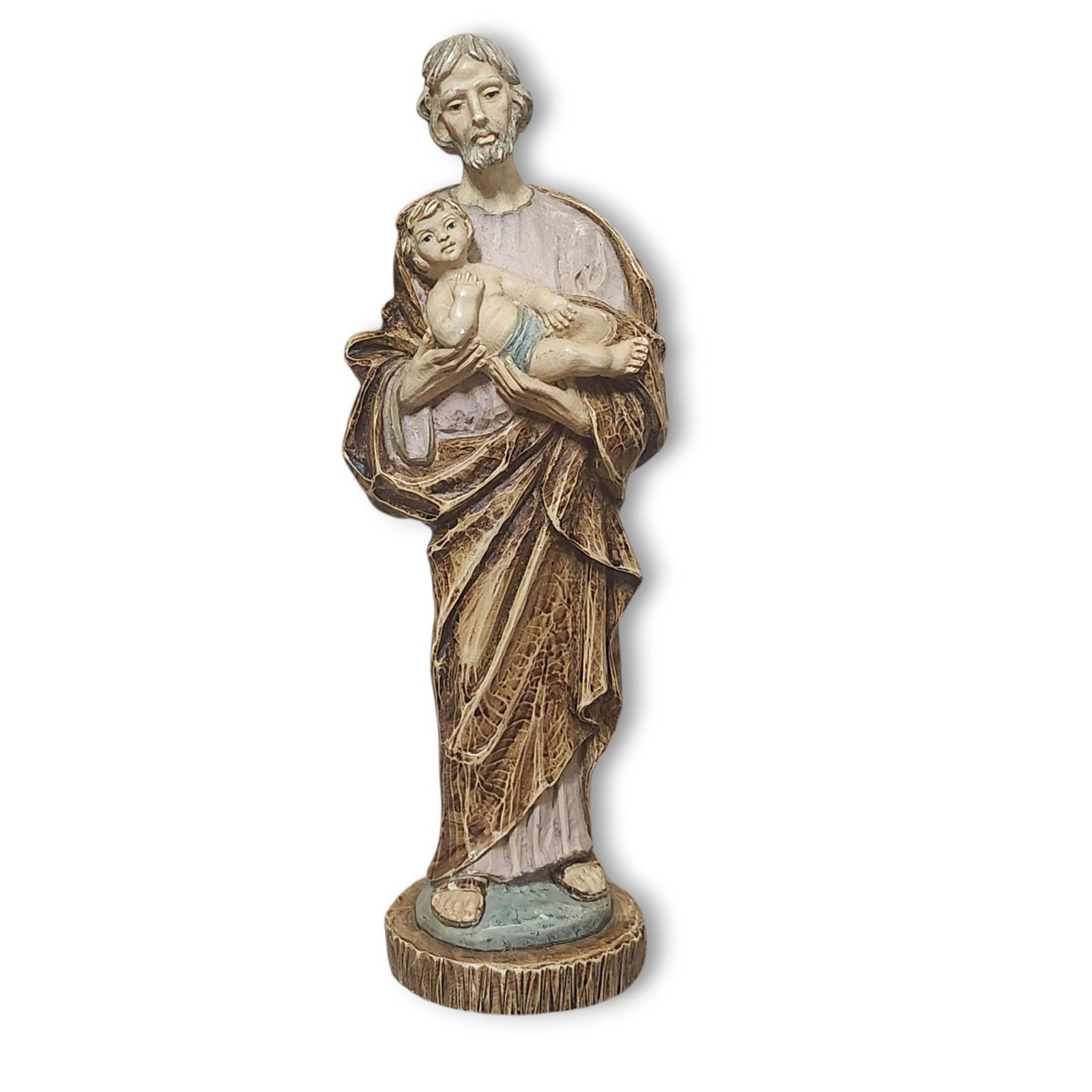 St Joseph Holding Baby Child Solid Wood Resin Statue 10\