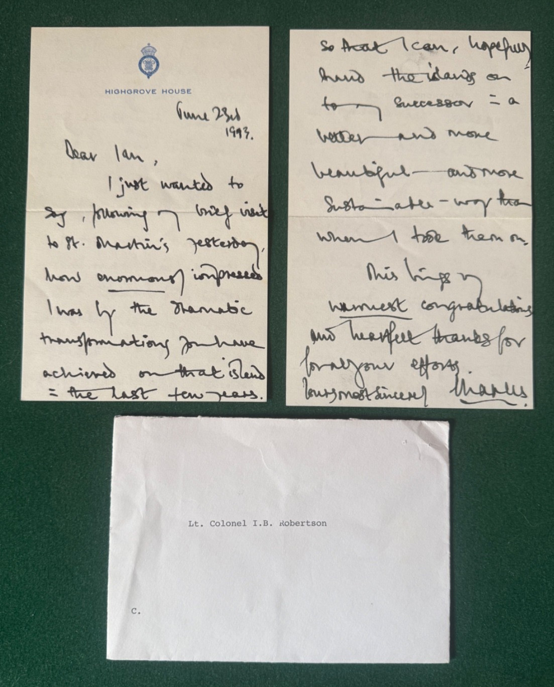 Antique Hand Signed Letter Prince Charles of Wales Highgrove Scillies Work 1993