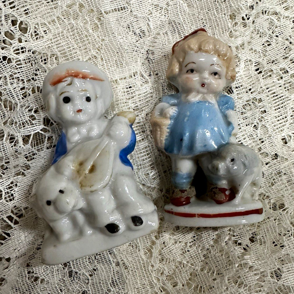 Vintage Japan Marked Hand Painted Glazed Ceramic Boy & Girl Figurines Set of 2