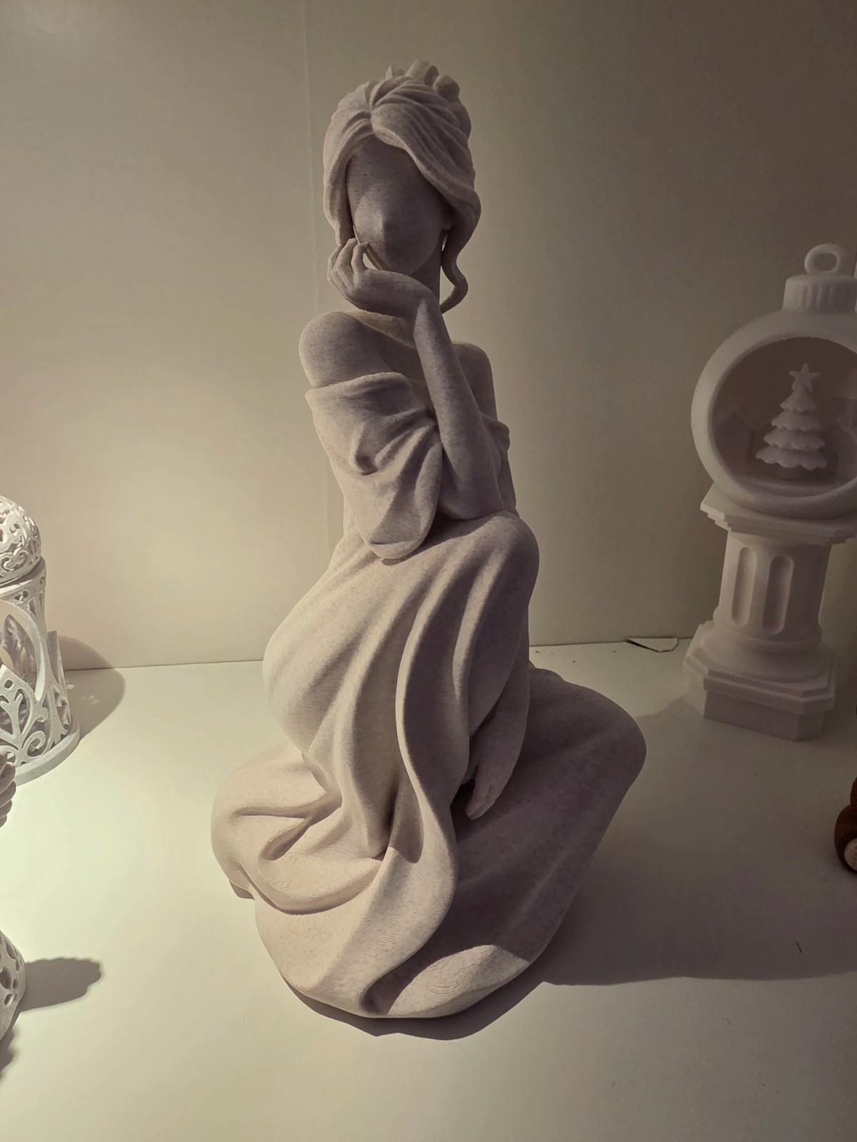 Elegant Woman Statue 24cm - 3D Printed Thinking Woman Figurine