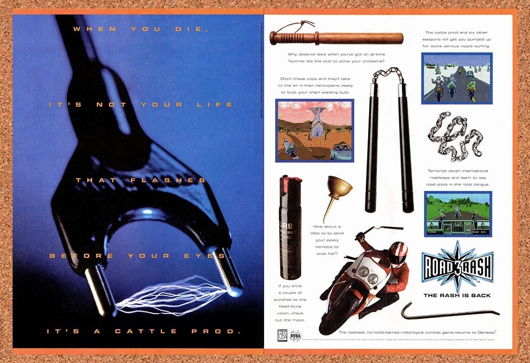 1995 Road Rash 3 Genesis Original Advertisement / Retro Promo v3