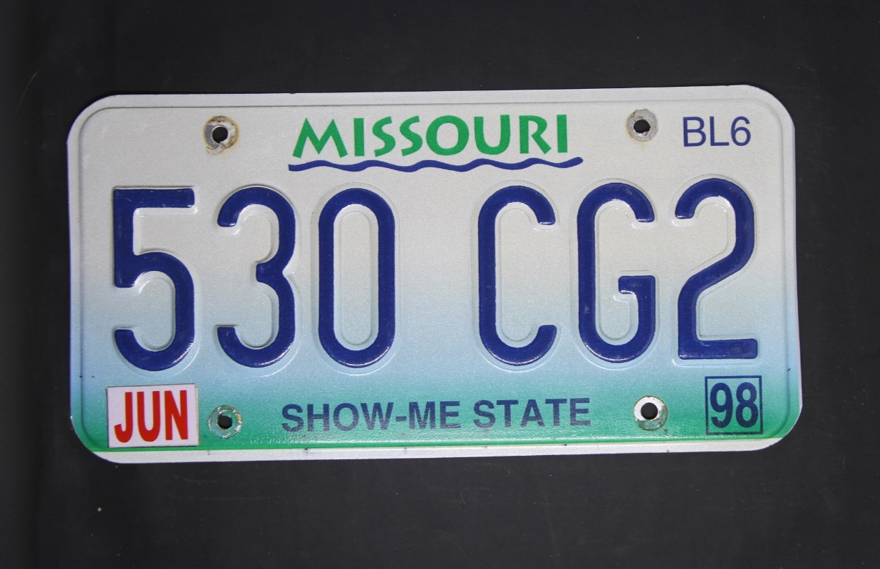 Original 1998  Missouri License Plate, 530 CG2