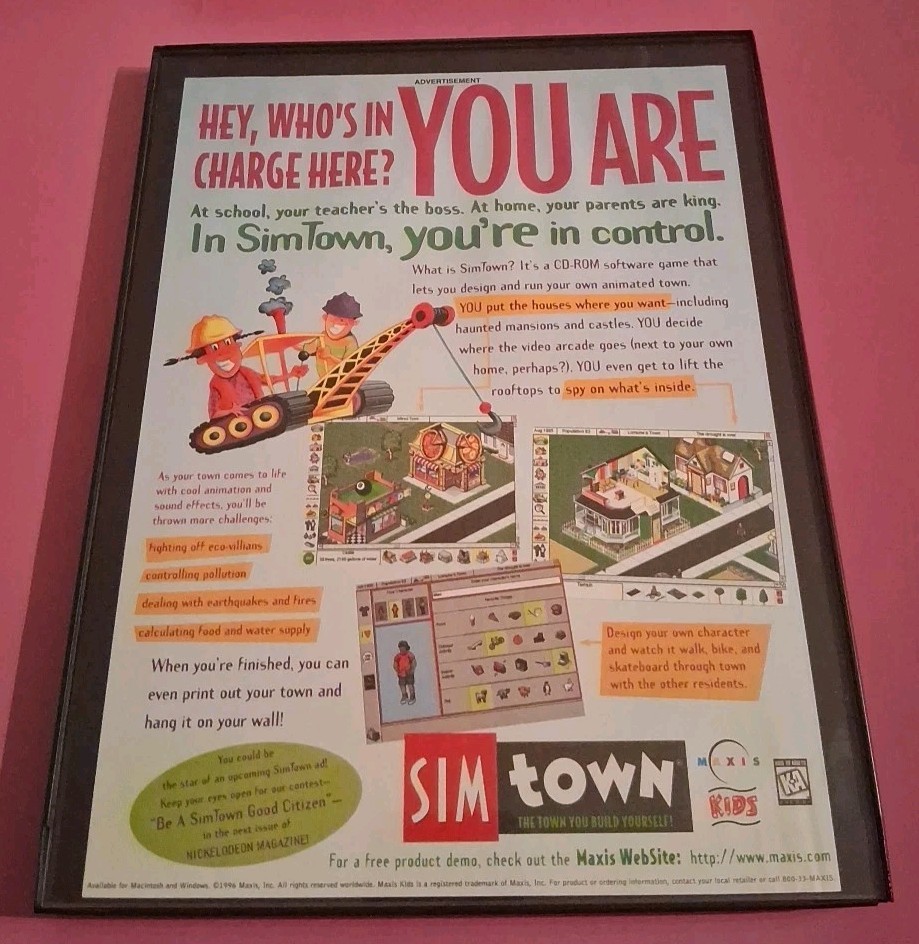 Simtown CD-ROM Framed Print Ad 1996 8.5X11