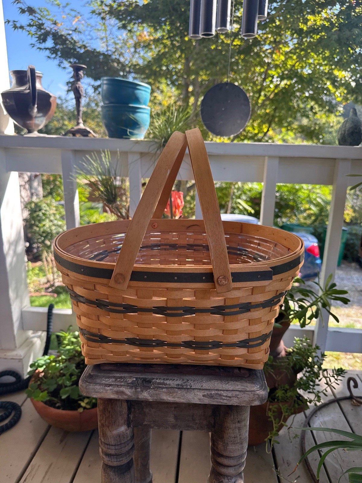 Vintage 1996 Longaberger Community Basket Double Handle Plastic Protector Blue