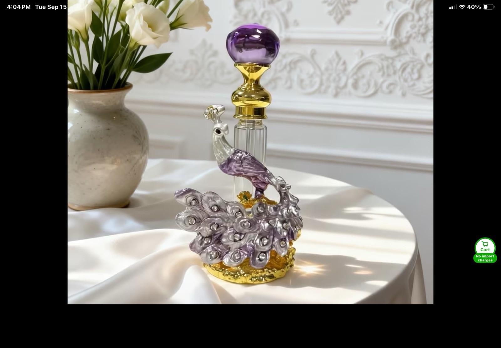 Decorative Perfume Bottle Peacock Purple Bird Design With Purple Stopper
