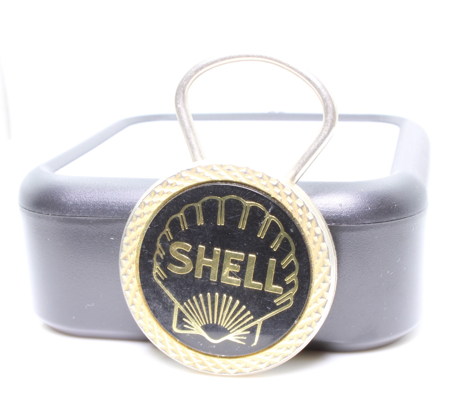 Vintage Shell Oil Gas Station Key Fob Keychain 1960s Gold Tone Petroliana Sign