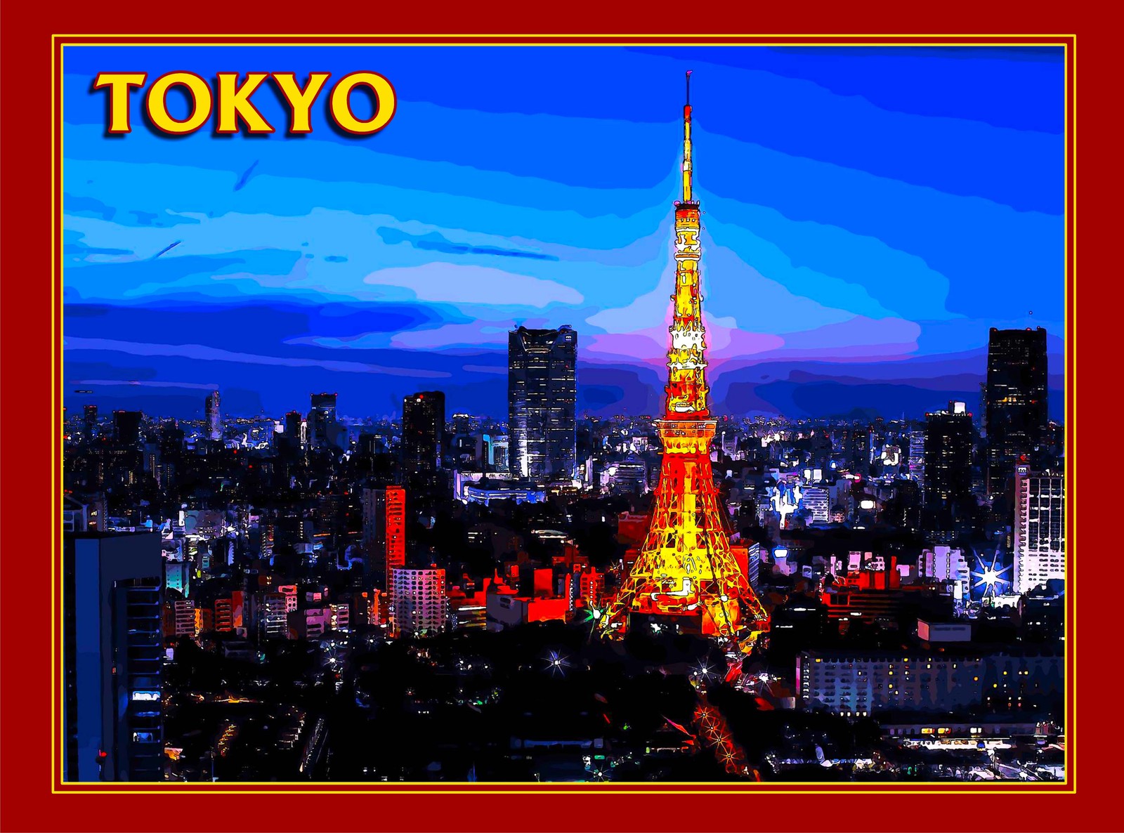 Tokyo Japan Japanese Skyline Night Cityscape Travel Advertisement Art Poster