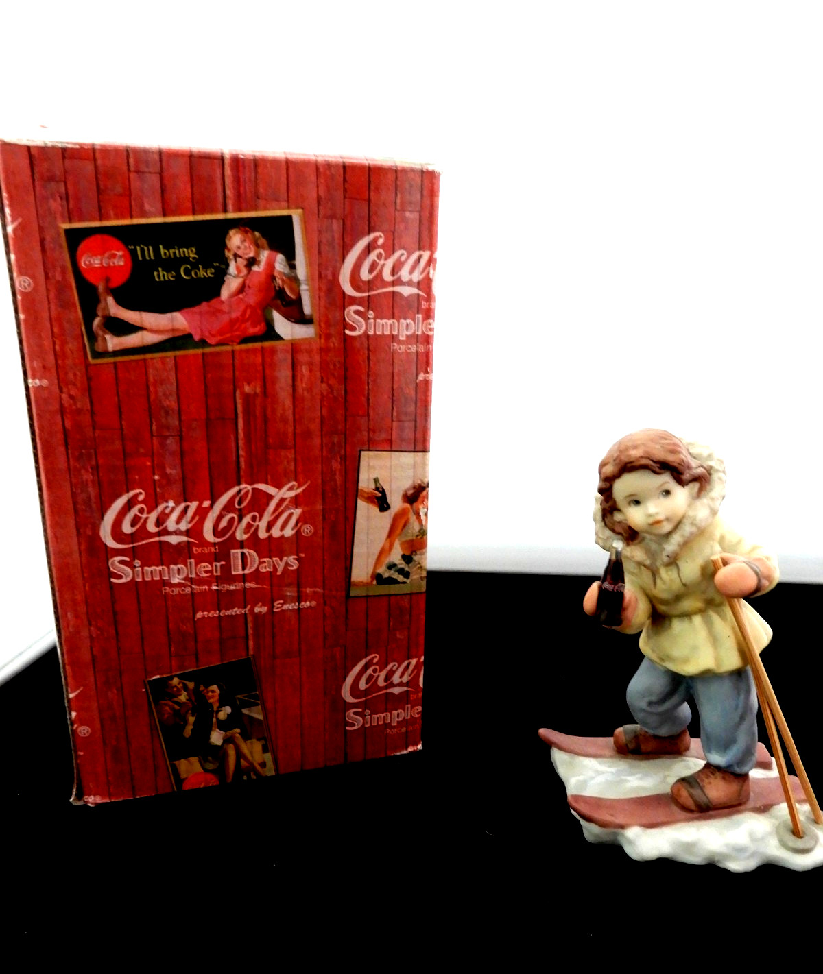 Enesco Coca Cola Girl Figurine Wearing Skis from Simpler Days