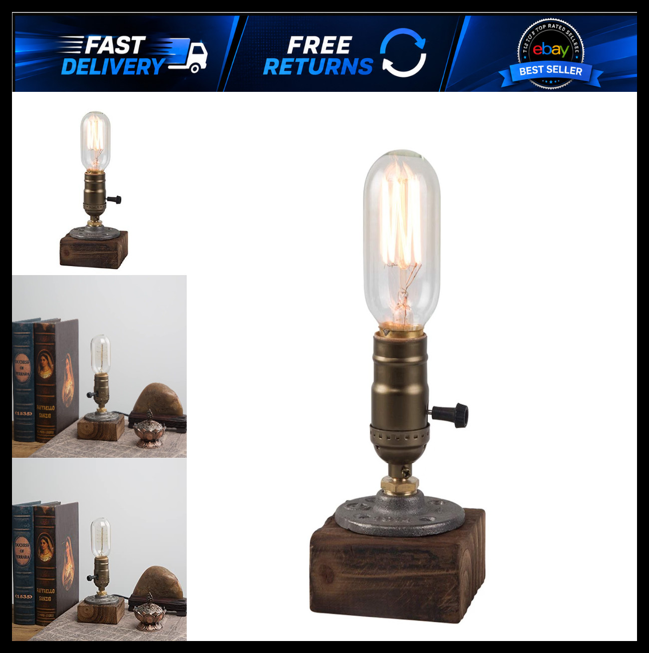 Industrial Vintage Table Lamp, Dimmable Steampunk Nightlight for Home Decor