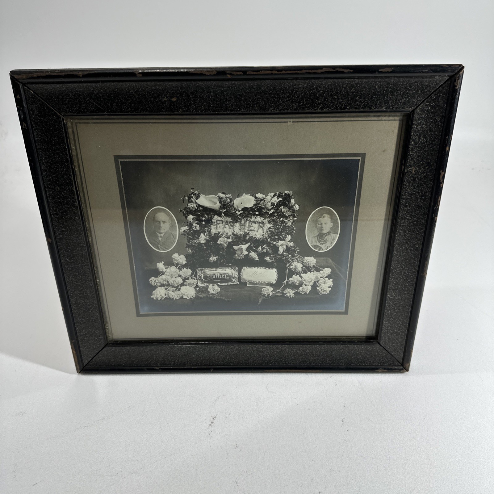 Mother + Father Post-Mortem Memorial 9x6 Framed Antique Cabinet Photo