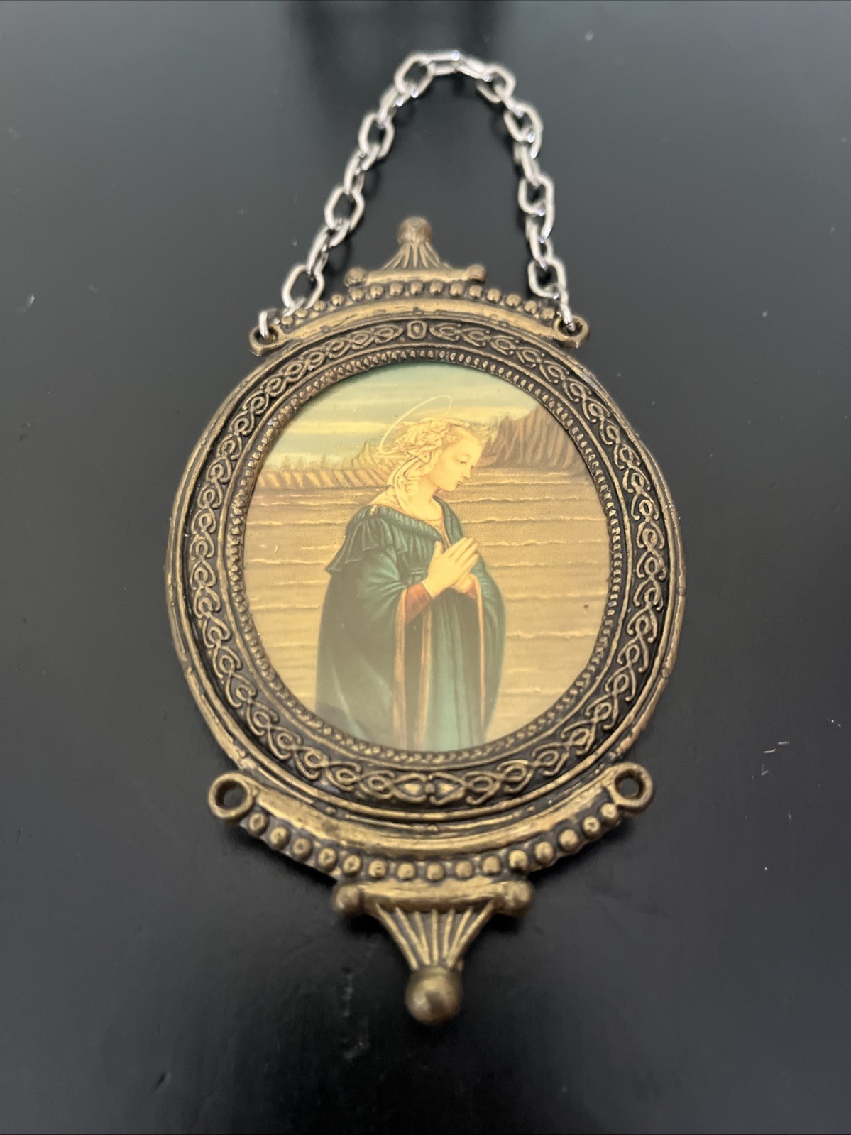 Vtg Italy Small Mini Metal Oval Frame Mary Victorian Style Ornate 2.5”x4” ~READ~
