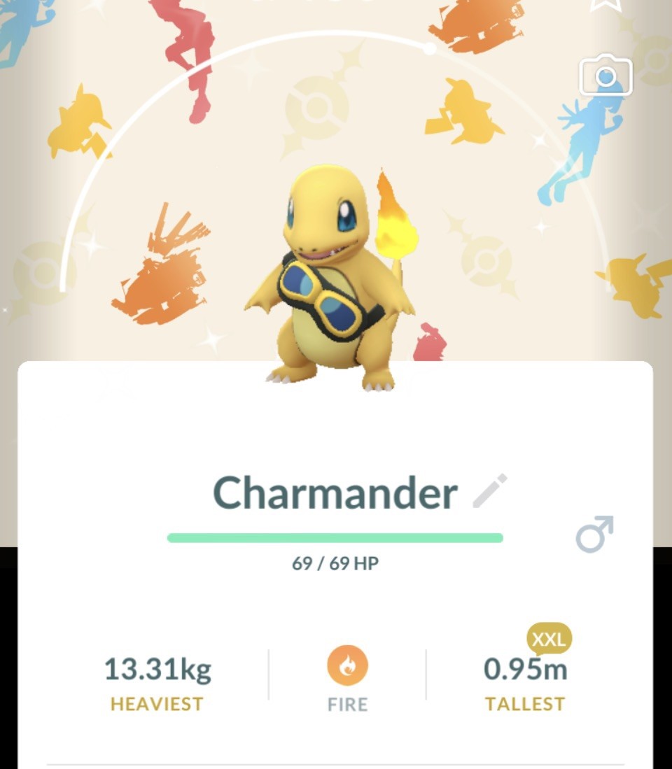 Pokémon Go-Shiny Charmander-✨wearing Friede's goggles with background ✨XXL✨TRADE