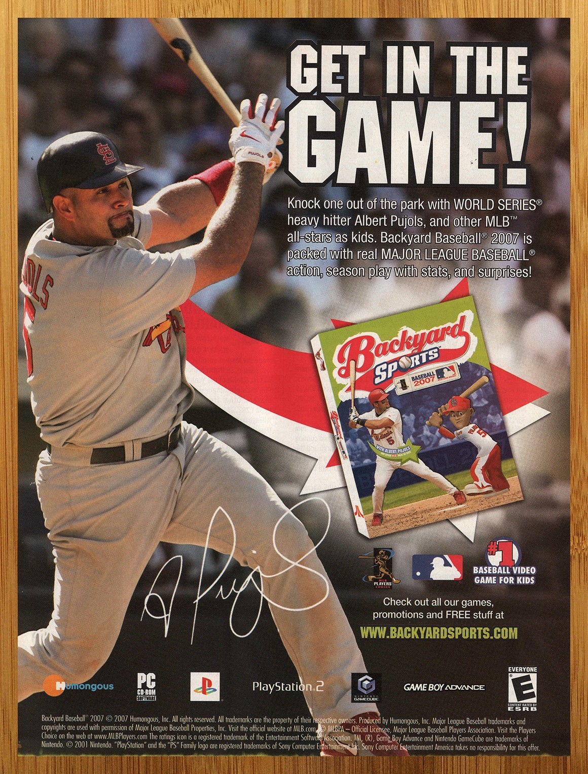 2007 Backyard Baseball PS2 Gamecube GBA PC Print Ad/Poster Albert Pujols Art 00s