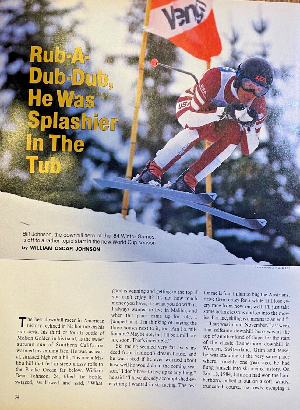 1985 Bill Johnson Olympic Downhill Skier