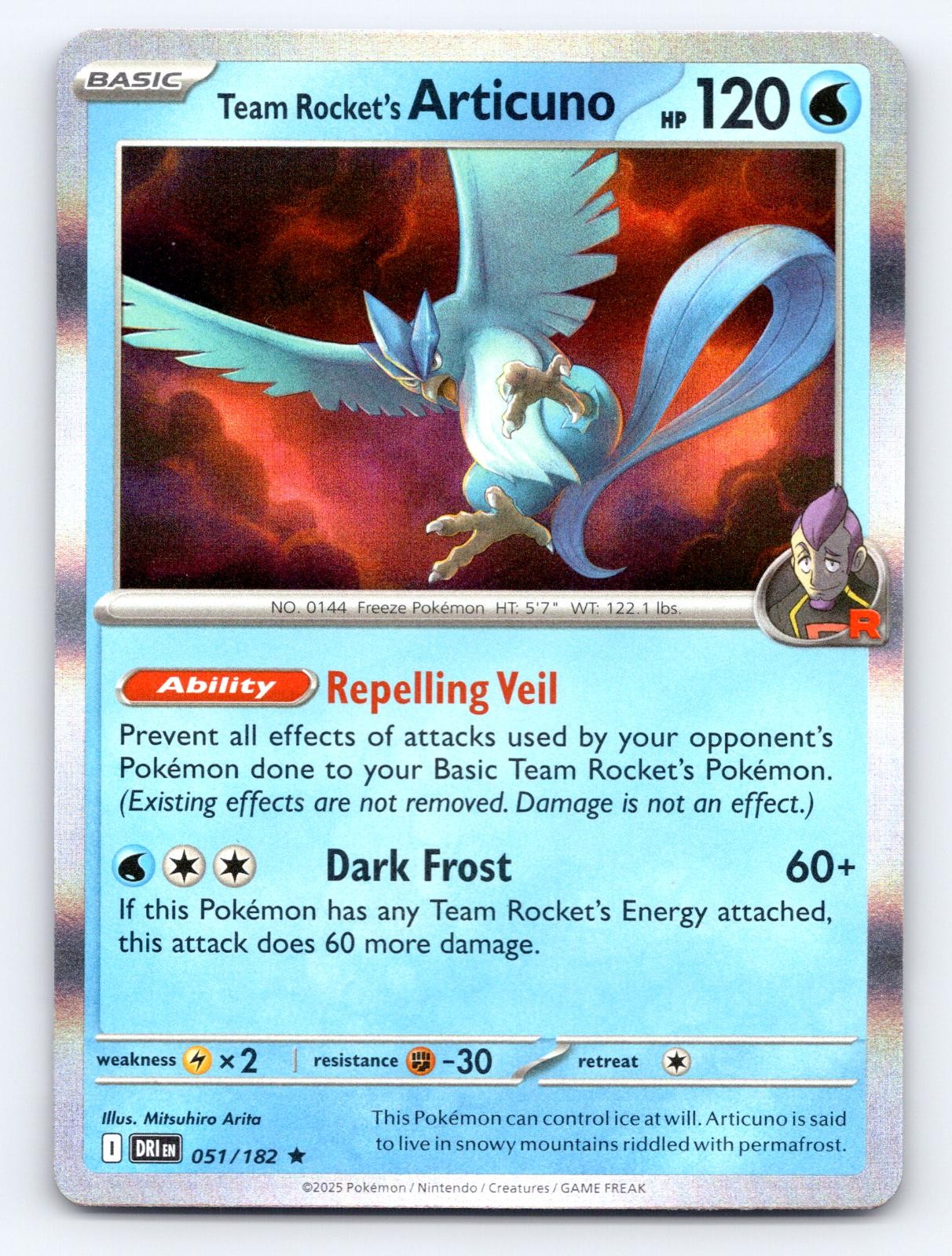 Team Rocket\'s Articuno 051/182 Rare Destined Rivals Pokemon Holo Near Mint