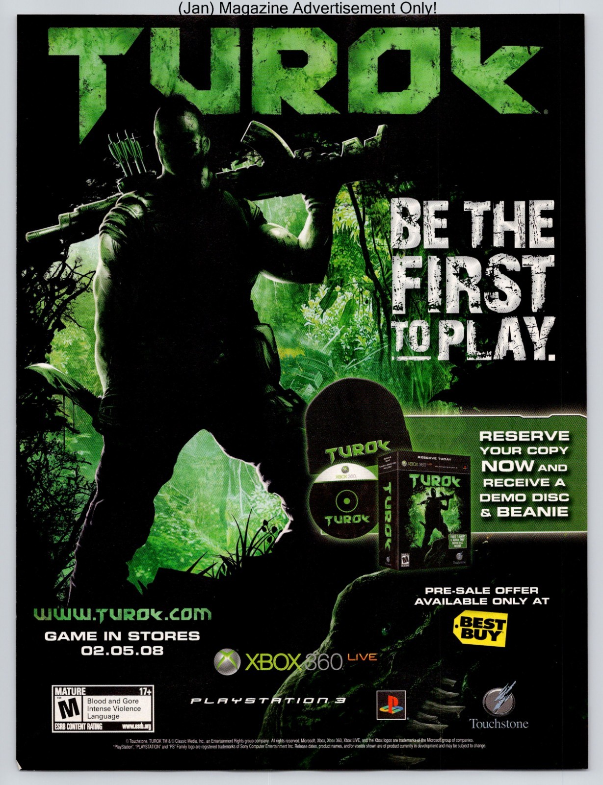 Turok Xbox 360 PS3 Best Buy Preorder Promo Beanie Offer 2008 Full Page Print Ad