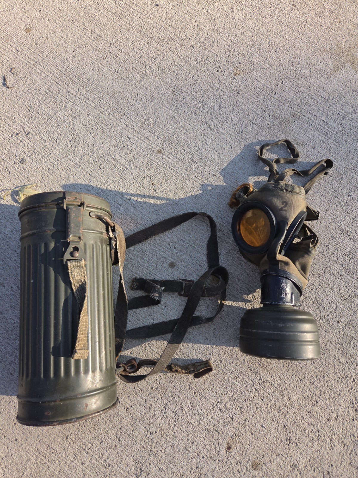 WW2 Wehrmacht German  Gas Mask, Filter, & Canister fny43 named