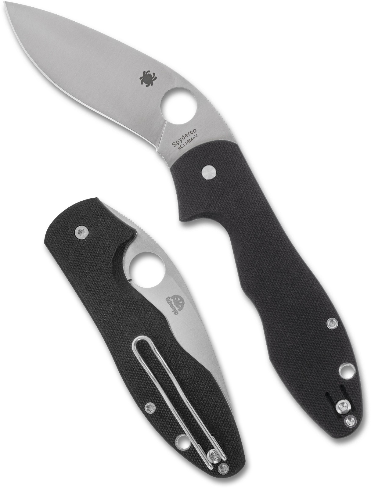 SPYDERCO Retract, Black Textured G-10, Plain 9Cr18MoV Flat Ground Steel, C276GP