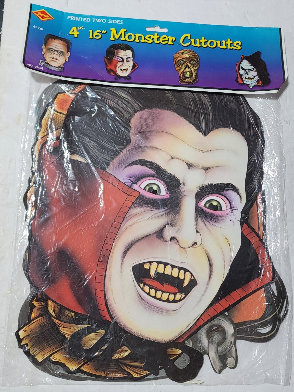 Vtg Beistle Halloween Die Cast Lot 4 Monster Cutouts New in Pkg 2 Sides Y2k 