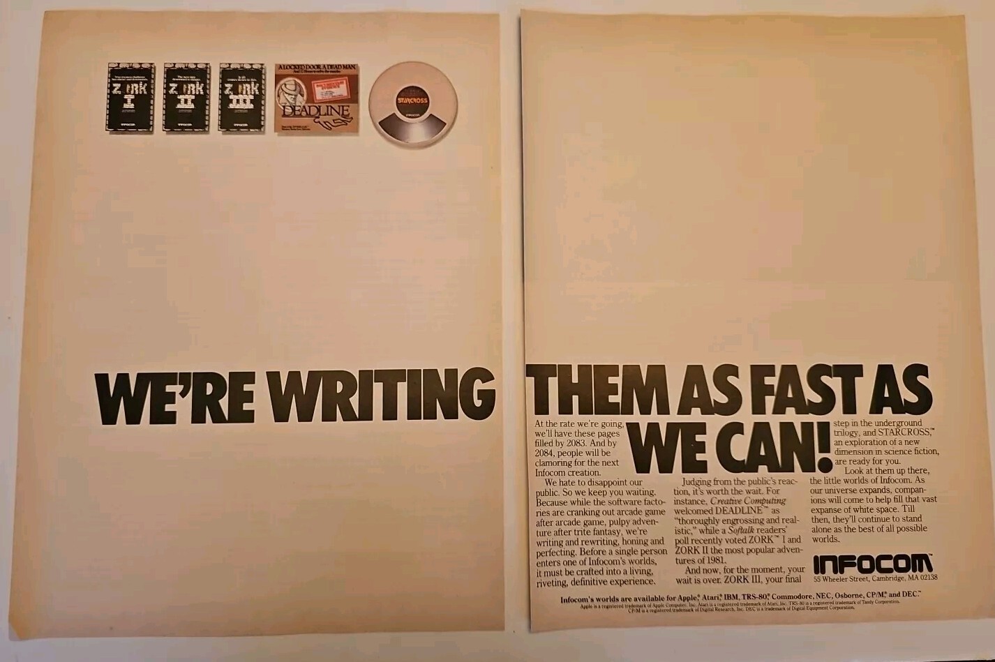 1982 Zork I II III Wizard of computer game release Infocom vintage print ad