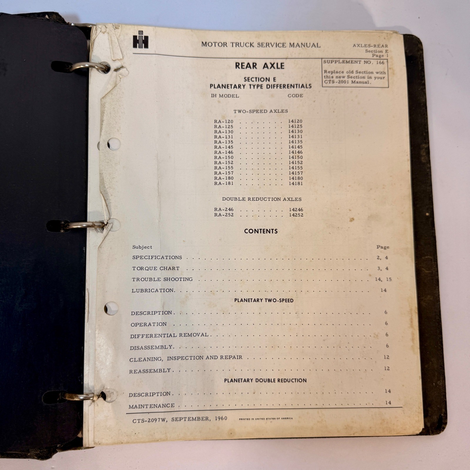 1960 International Harvester Motor Truck Service Manual Binder Supplements IH