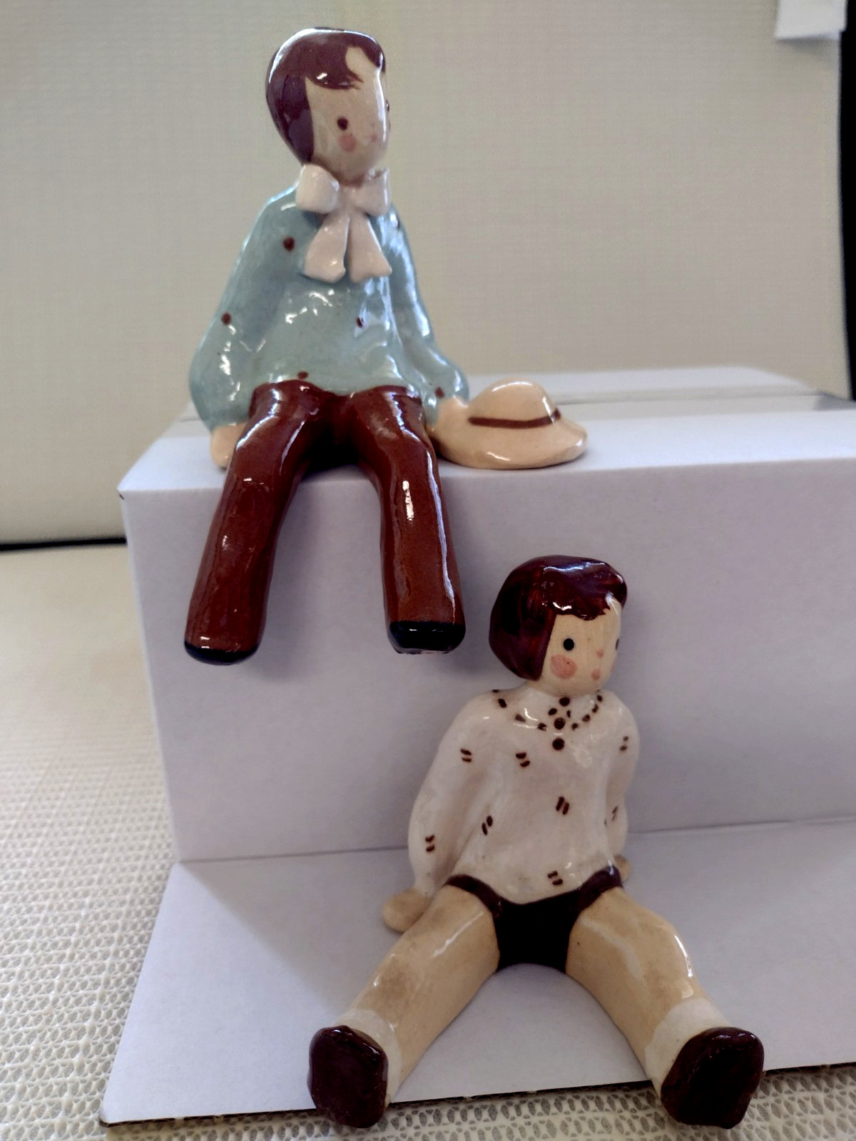 Jean Manley Ceramic Figurines of Boy and Girl shelf setter