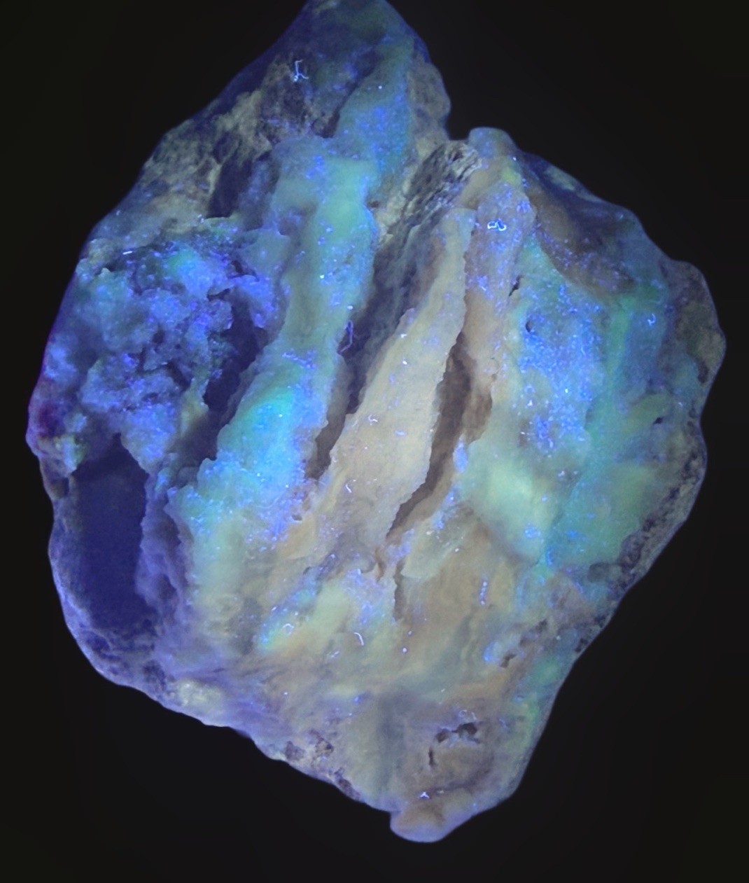 Multi Colored Fluorescent Opal & Chalcedony With Phosphorescent Matrix