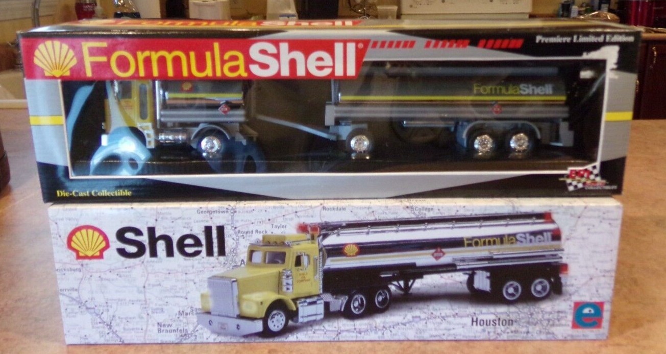 1995 AND 1997 FORMULA SHELL TANKER TRUCKS   NEW IN BOXES    READ DETAILS