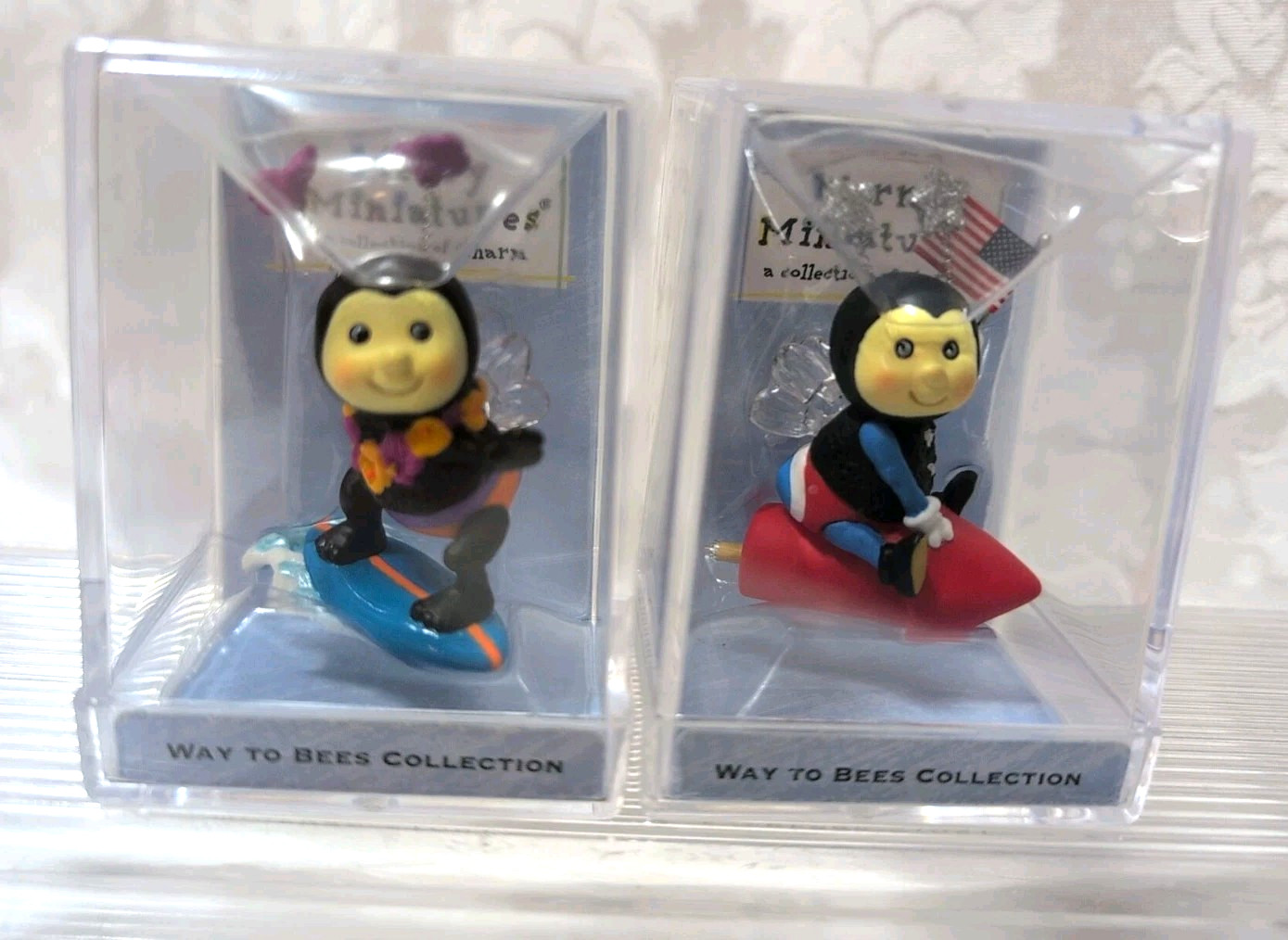 VTG 2001 Merry Miniatures Hallmark Way To Bees Collection 2 Surf Board Rocket