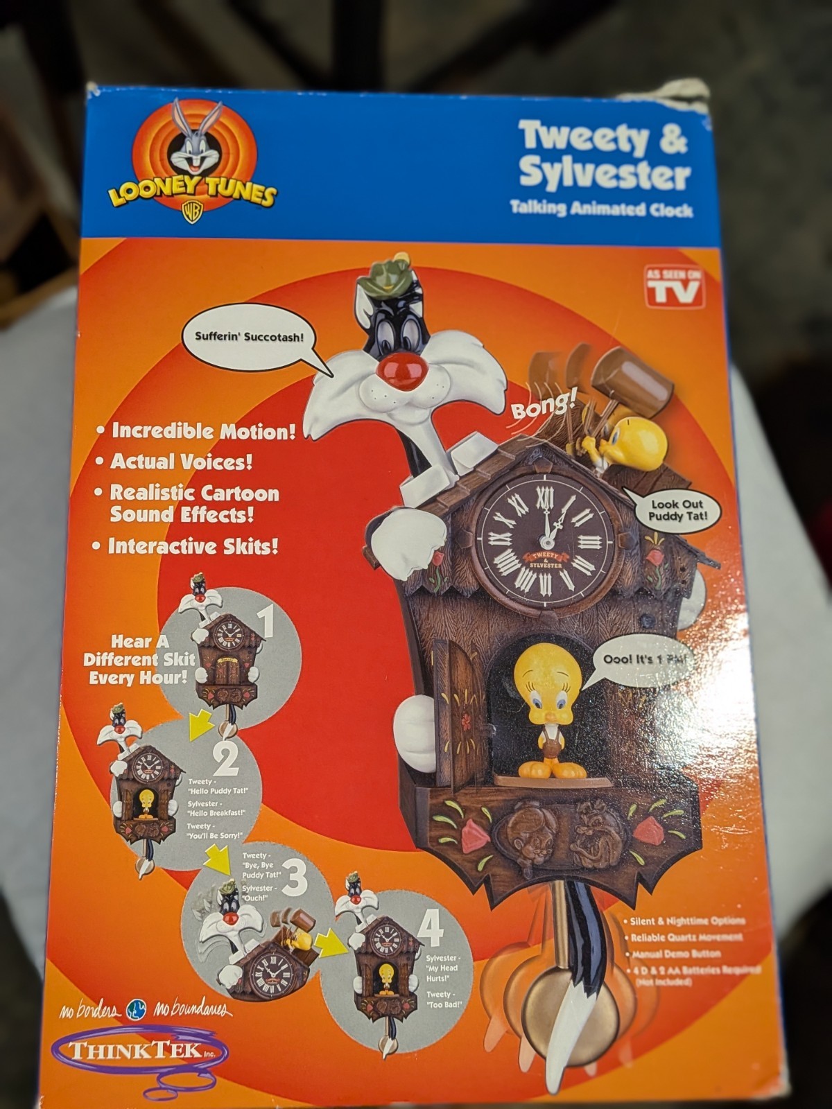 Very Rare Tweety And Sylvester Animated Clock With Box
