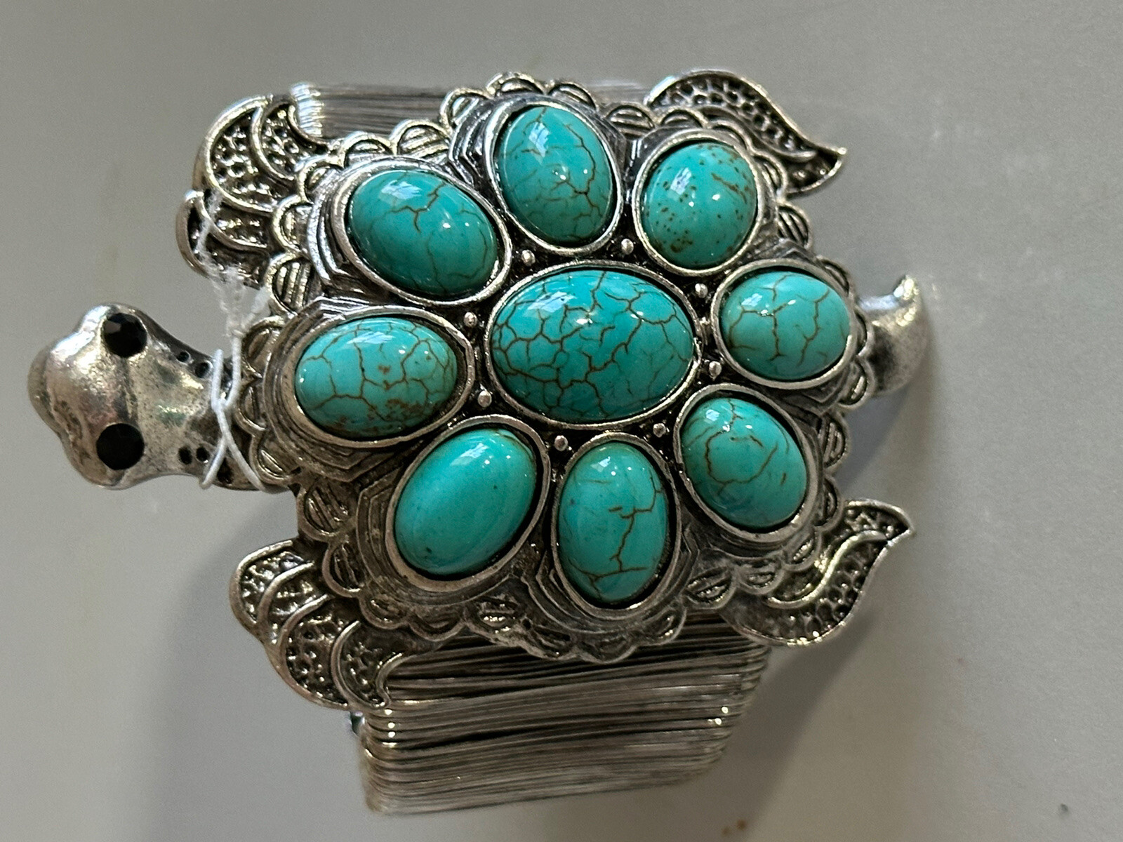 NWT large faux Turquoise Turtle Tortoise Chunky Cuff adjustable Bracelet 3.75