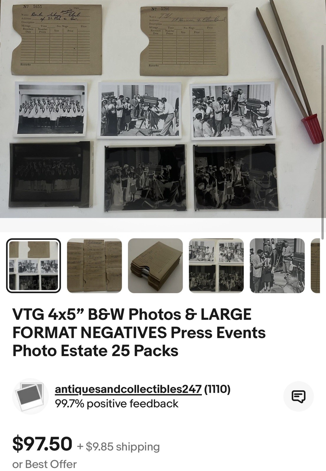 Lot 4x5 B&W Photo & Negatives 100 Packs from Important Estate 1950s Florida COA