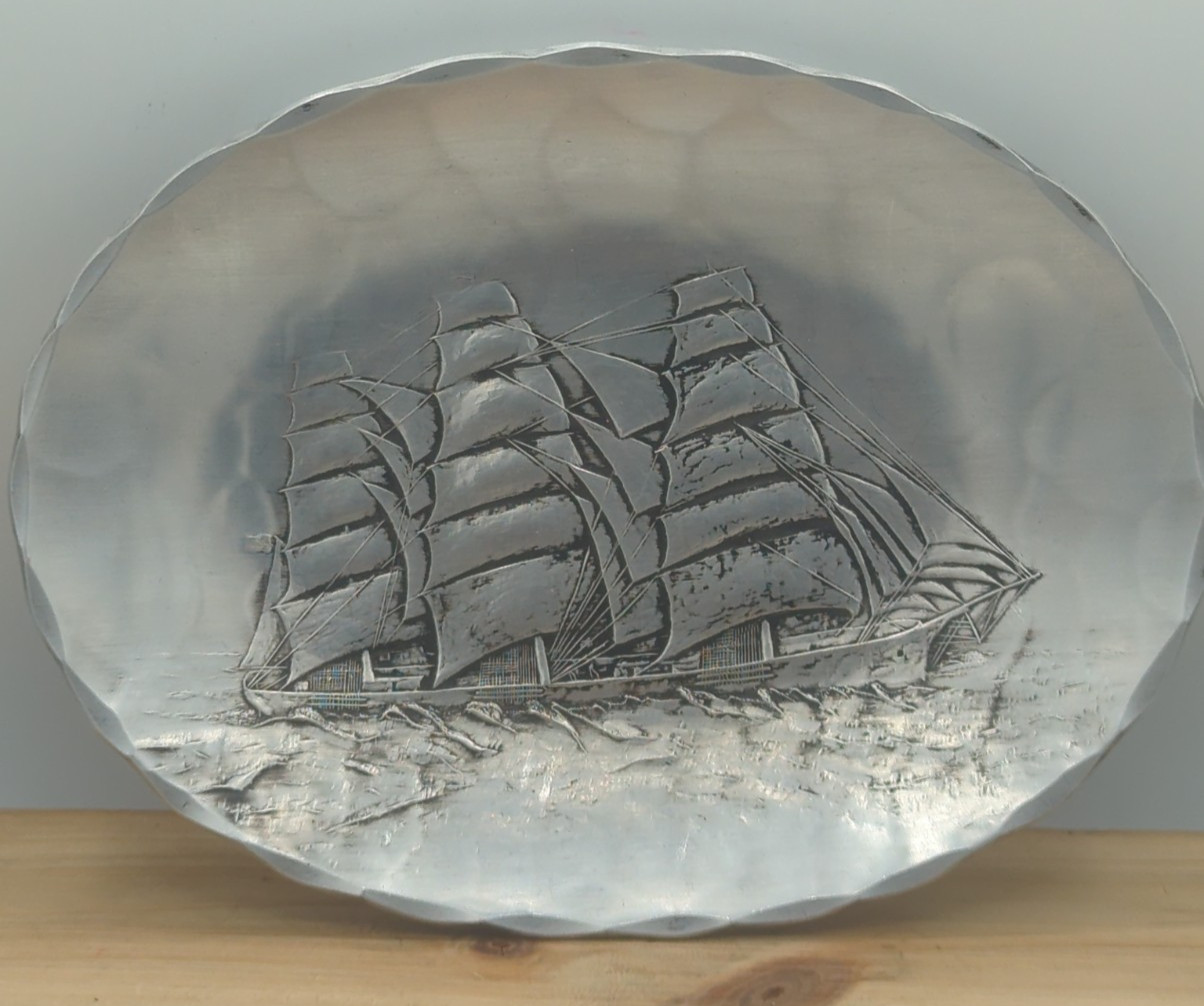 Wendell August Hammered Aluminum Ship Nautical Trinket Dish