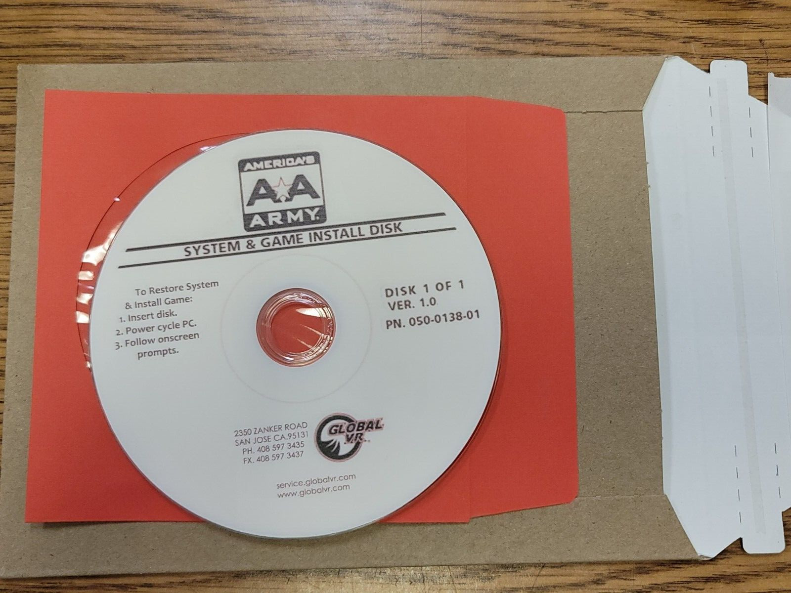 American's Army GLOBAL VR SYSTEM @ GAME  INSTALL DISK RECOVERY DVD USED WORKING