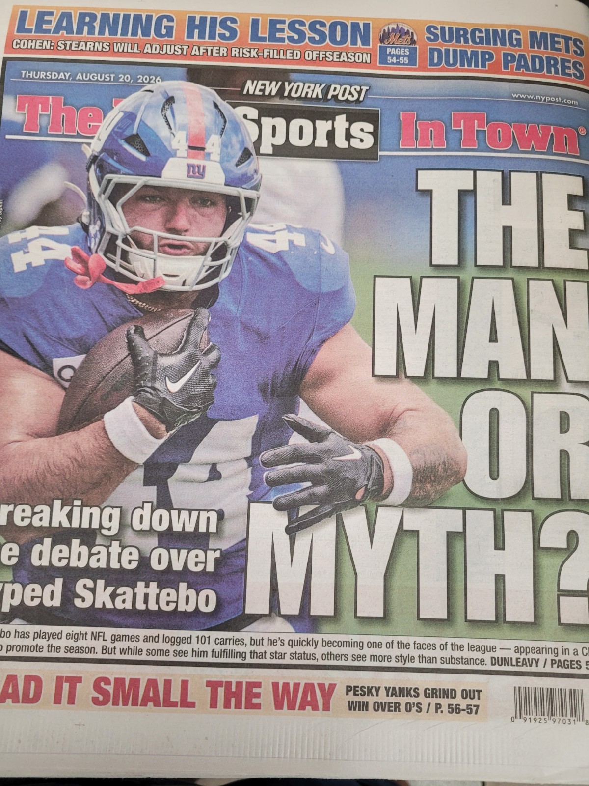 GIANTS CAM SKATTEBO BIG BLUE HYPE THE MAN OR MYTH NY POST 8/20 2026
