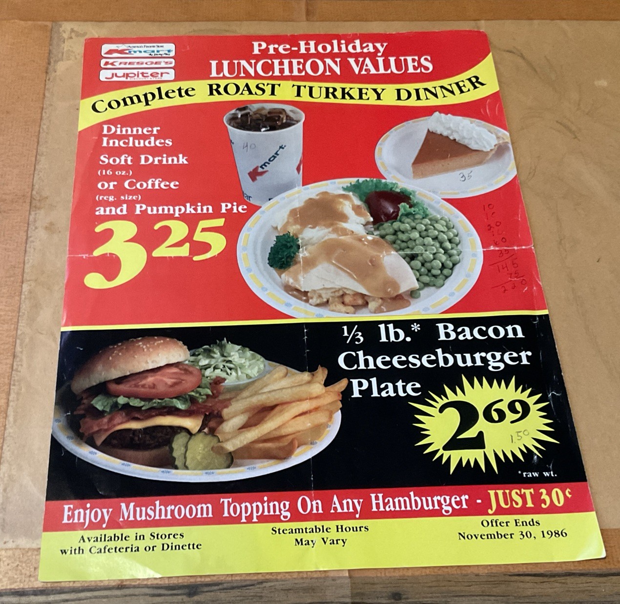 Vtg Kmart Kresge’s Jupiter Store - 1986 Diner Flyer Menu Advertising RARE