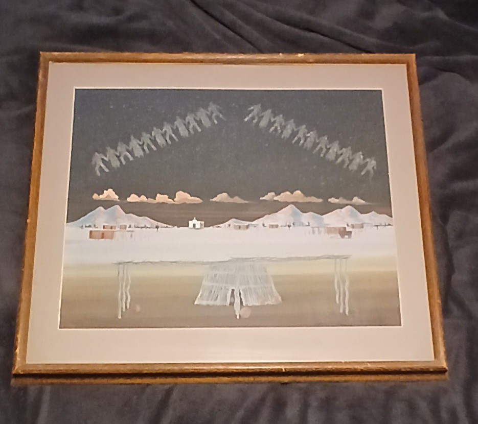 Michael Chiago Mixed Media Ceremonial Spirit Landscape Painting C. 1980