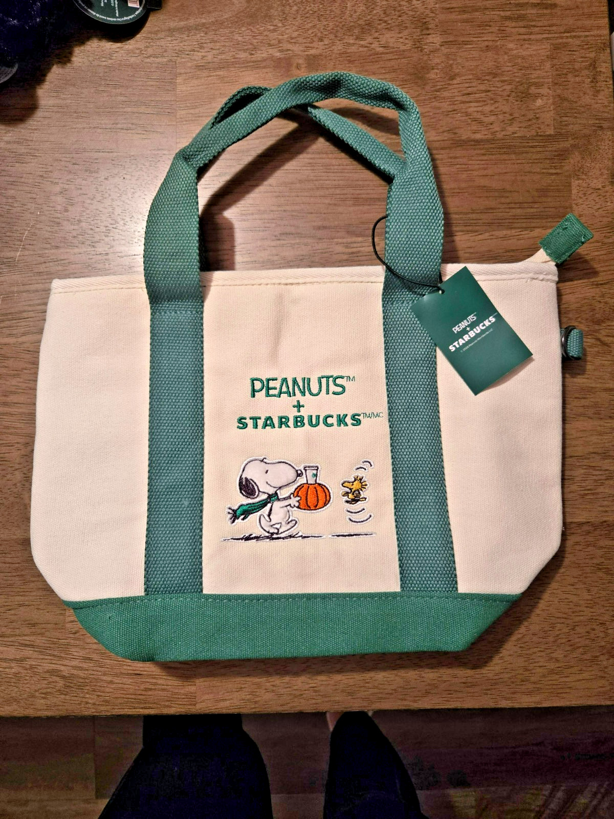 🔥❨･¨⬮ Genuine Starbucks x Peanuts Snoopy Mini Canvas Tote Bag US In Hand NEW🔥