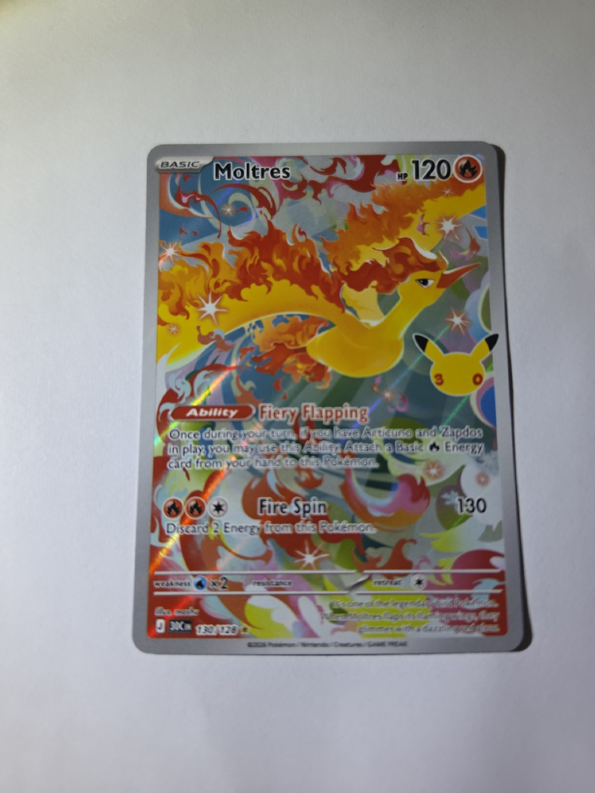 Pokémon TCG Moltres 130/128  30th celebration Rare Holo Full Art 