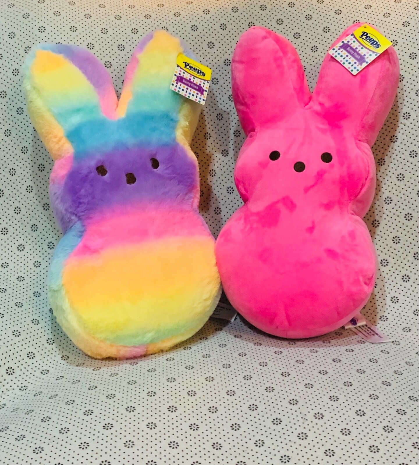 Peeps 17” Plush Bunny Easter Basket 2pc Pink & Rainbow Soft Cuddly Plush NWT
