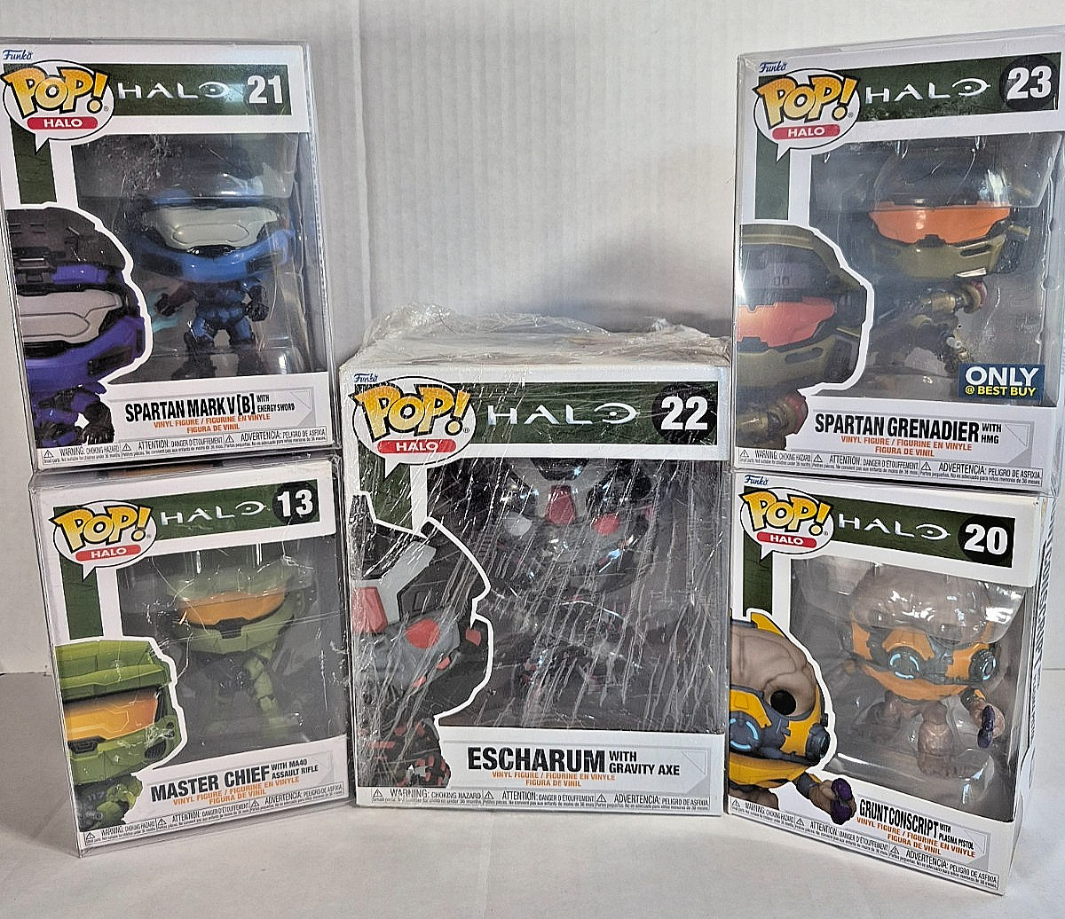 Halo Funko pop Set of 5. No. 13, 20, 21, 22 & 23. All new. 3 in soft case.