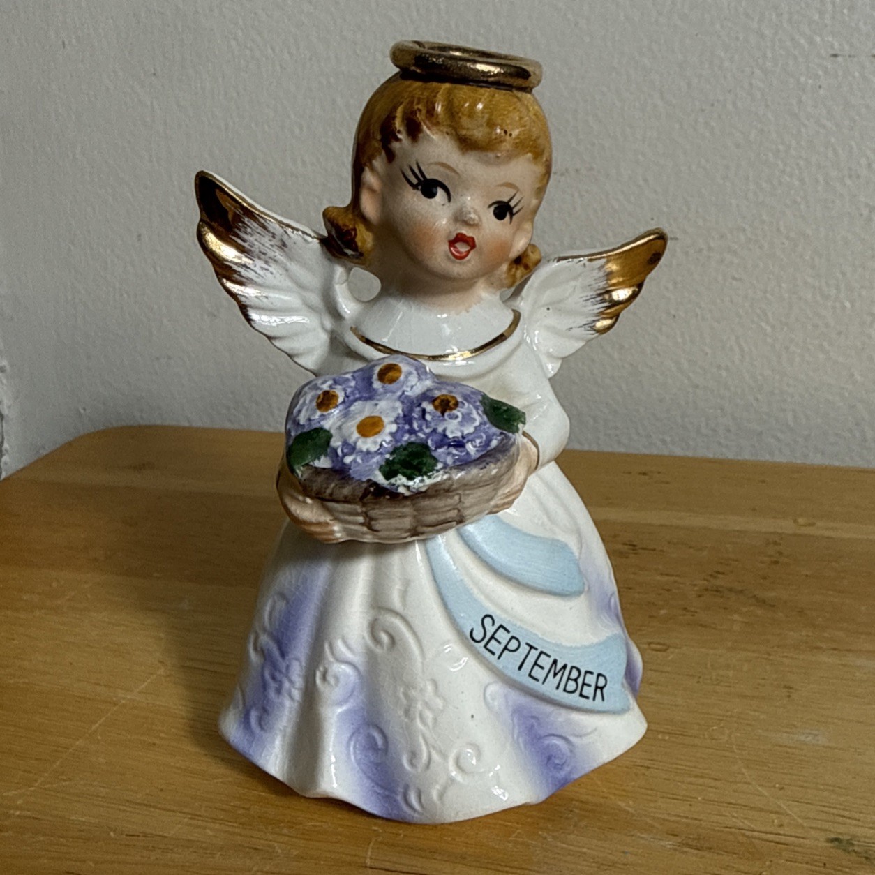 Vintage Nippon Japan September Birthday Girl Angel Figurine 5”H