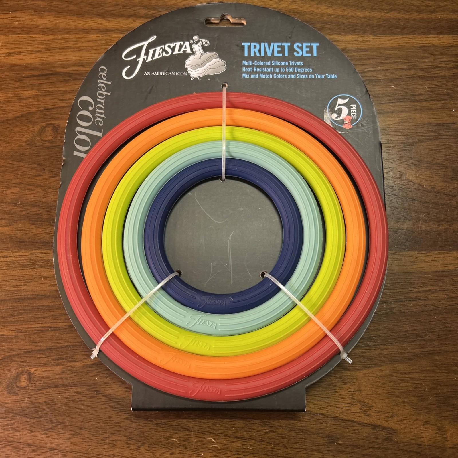 NEW Fiesta 5 Piece Multicolor Silicone Rings Trivet Set