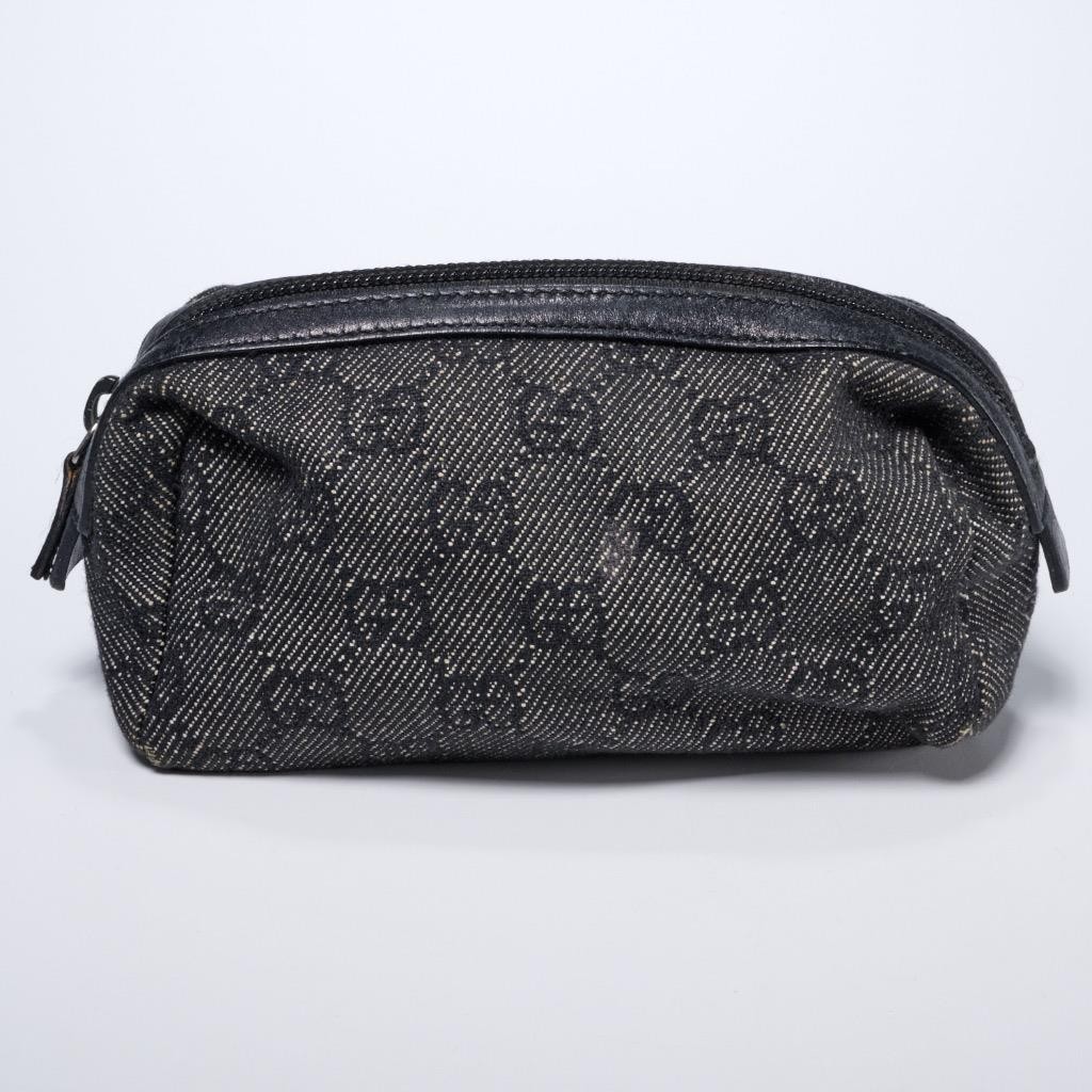 Gucci GG Zip Top Canvas Leather Pen Pencil Case