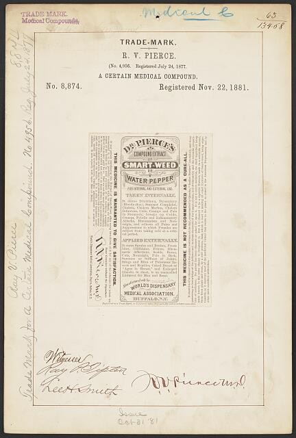 R V Pierce Trademark Registration Dr Pierce Smart Weed 1881 Medical Compound