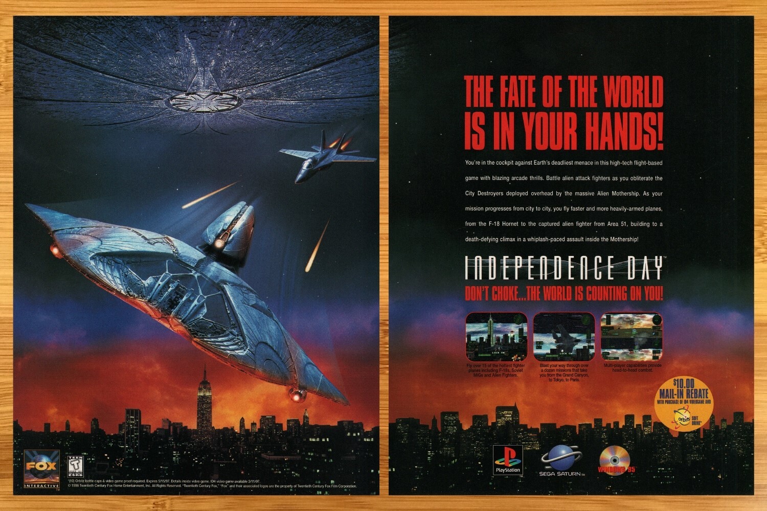 1997 Independence Day PS1 Sega Saturn PC Print Ad/Poster Movie Video Game Art